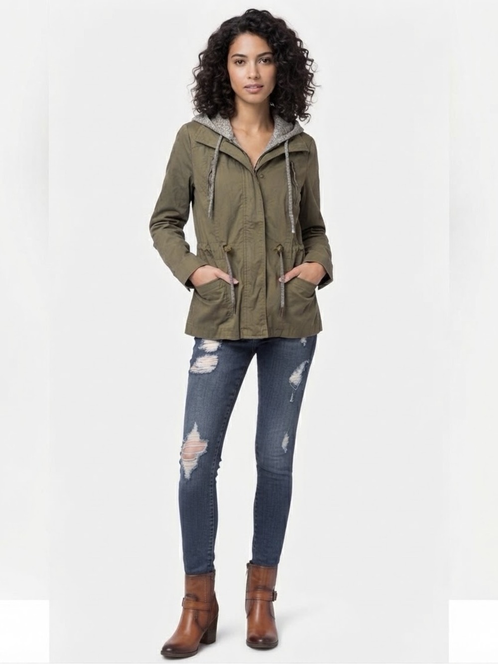 Love Tree  Utility Zipper Hooded Lightweight Jacket